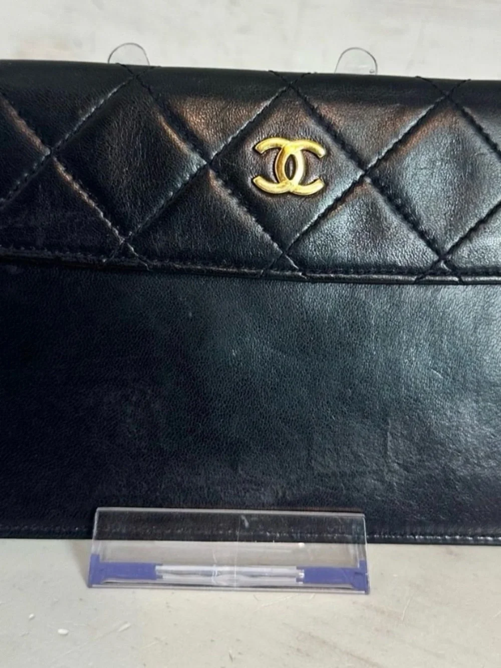CHANEL Black Quilted Leather Wristlet with Gold CC Emblem